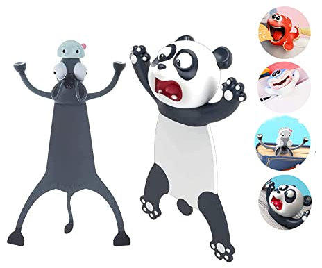 2 Stk. Niedliches Tier Lesezeichen Esel & Panda Lesezeichen, Alldo 3D Funny Wacky Bookmark Set, Cartoon Marker Book Geschenke Lesezeichen für Jungen/Mädchen/Kinder/Studenten (Esel & Panda)