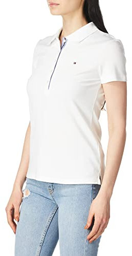 Tommy Hilfiger Polo clásico para Mujer (Talla estándar y Grande), Blanco, Large