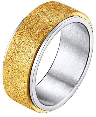 Richsteel Anti-Stress Ring 18 Karat vergoldet Drehring Größe 62 aus Edelstahl mit sandgestrahltem Band 8mm breit - Modeschmuck für Männer Damen