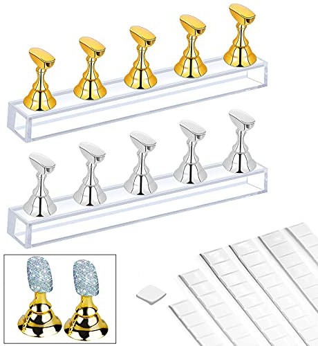 CYH 2 Set Acrylnagel Übungsständer Magnetische Nagelspitzenhalter Training Fingernagel Display Ständer und 96 Wiederverwendbarer Klebespachtel, für Nail Art Nagellack Display und Nail Kunst Praxis