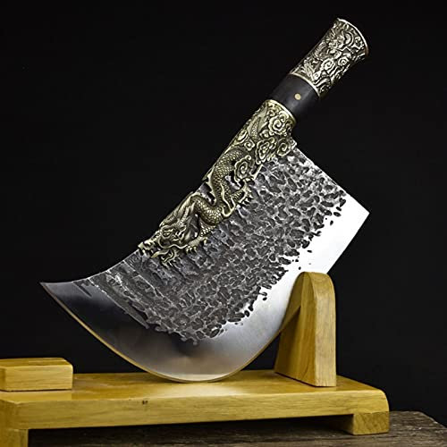 WYGC Couperet Couteau Couteau De Boucher Acier Inoxydable Couteaux De Cuisine Hacher Les Os Couteau du Chef avec Poignée en Cuivre 35 CM