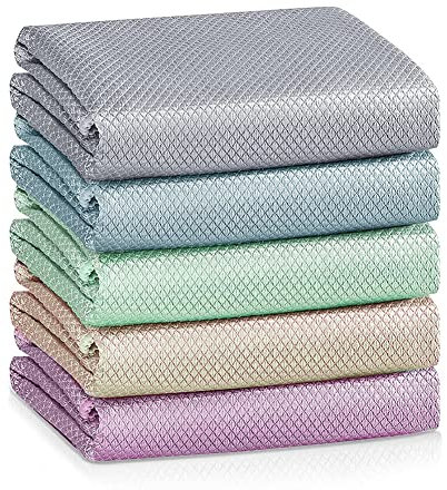 5Pack Fish Scale Streak Free Miracle Cleaning Cloth, Microfiber Polishing Cloth, Easy Clean Nanoscale, Highly Absorbent Lint Free Streak-Free Reusable Cloths for Glass, Car, Windows, Mirrors, Dishes