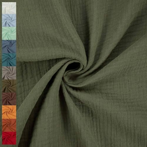 Musselin Stoff Sunny, Double Gauze, uni olivgrün (Länge am Stück: ab 50cm / Breite: 130cm)