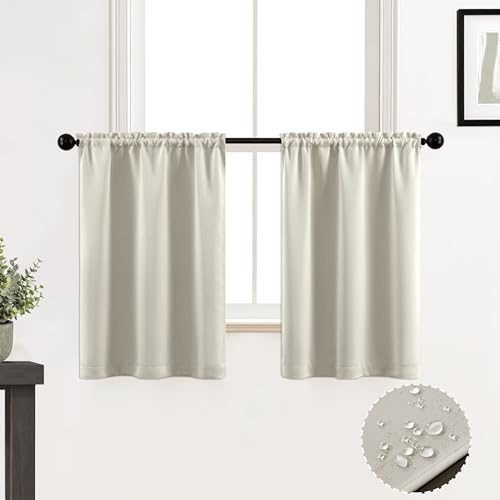 XTMYI Café-Vorhänge, 91,4 cm Länge, 76,2 breite, mit Stangentaschen, wasserdicht, verdunkelnd, Kurze Boho-Vorhänge für Küchenfenster, Badezimmer, cremefarben, Off White, Ecru