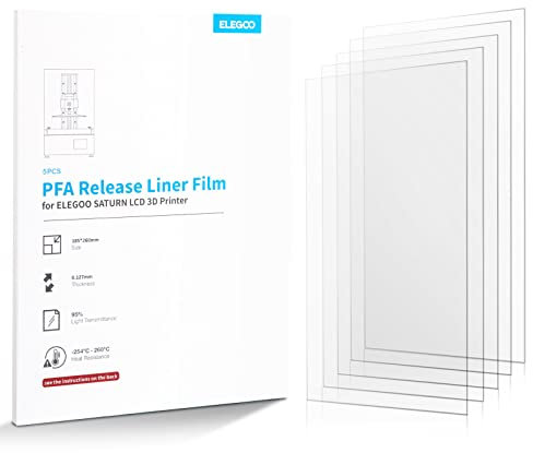 ELEGOO 5er-Set PFA-Folie für ELEGOO Saturn und Saturn S Resin 3D Drucker PFA Release Liner Film 260 * 185 mm und 0,127 mm Dicke mit stärkerer Release-Funktionalität