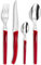 Lou Laguiole RISING SUN Besteck Set 6 Personen | 24-teilig | Rot glänzend | Essbesteck 6 Personen spülmaschinenfest | 18/0 Edelstahl mit Mikroverzahnung | 6x Messer, Gabel, Löffel & Kaffeelöffel