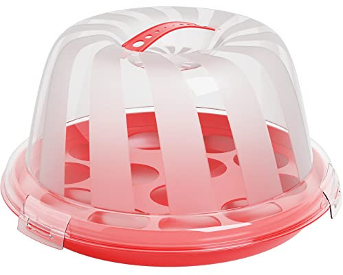 Cake Cupcake Carrier with Lid and Handle | 9 Round Cake Container Holder with Dome Cover | Plastic Pie Carrier Cake Storage Container | Easy Transport for Bunt Cake Keeper Platter Tray