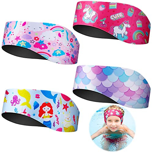 Zhanmai Unicorn Style Kids Adjustable Waterproof Ear Band with Swimming Ear Covers for Ear Protection (22 Inch)