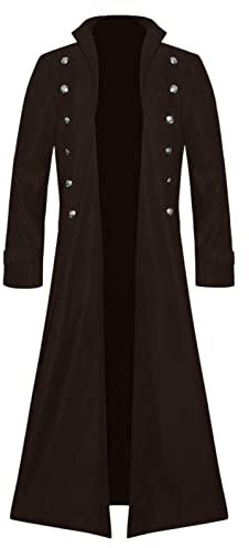 MILAX Veste steampunk pour homme - Style vintage gothique - Coupe-vent - Style victorien - Pour l'hiver et l'automne - Coupe-vent - Longue veste médiévale gothique vintage, marron, S
