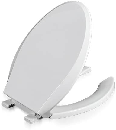 WANWEN Länglicher Toilettensitz Langsam schließender Toilettensitz mit verstellbarem Scharnier, vorne offen, aus PP, reinigen, ovaler Toilettensitz verlängert Little Surprise