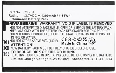 CoreParts Battery for Cordless Phone 4.81Wh Li-ion 3.7V 1300mAh, YL-5J (4.81Wh Li-ion 3.7V 1300mAh Black for Yealink Cordless Phone One Talk IP DECT, W56H, W56h/p, W56P, W60P)