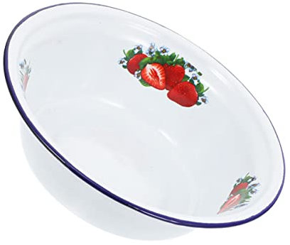 SHERCHPRY Thickened Retro Emaille Suppenschüssel Mit Erdbeermuster Rutschfestes Haushaltsgeschirr Für Suppe Salat Und Nudeln Vielseitige Vintage Servierschale Für Zuhause Und Restaurant