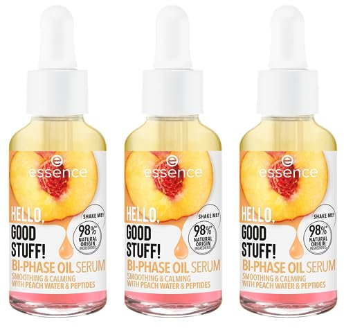 essence HELLO, GOOD STUFF! BI-PHASE OIL SERUM, Gesichtsserum, Transparent, feuchtigkeitsspendend, glättend, vegan, ohne Parabene, ohne Mikroplastikpartikel, Nanopartikel frei, 3er Pack (3x30ml)