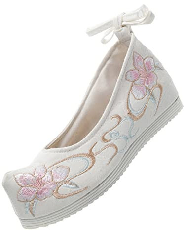 GRIRIW 1 Paar bestickte Damenschuhe, alte chinesische geflochtene Schuhe, Braut, Weiß
