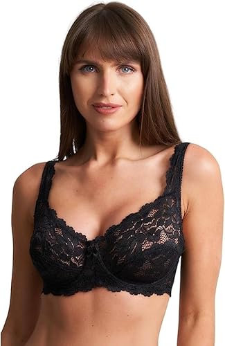 COSHAL® Women's Lace Push Up Bra Womens Underwired Braltte Full Coverage Bras Soft Cups Floral Lace Women Non-Padded Bra with Adjustable Straps Womens Everyday Bra (UK, Cup & Band, 42, D, Black)