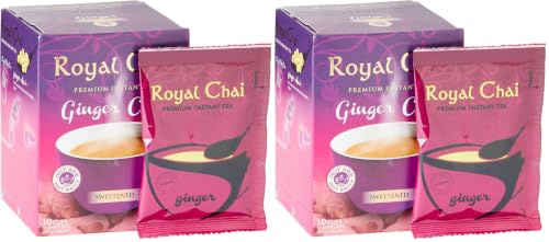 Royal Chai | Ginger Chai Sweetened | 10 Single Serving Sachets | Premium Instant Tea (Pack of 2)