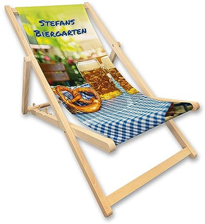 Unikatolo Liegestuhl Biergarten mit Name, Strandstuhl, Geschenkidee Männer Frauen, Biergeschenk Bayern, Geburtstag personalisiert, Oktoberfest Party Deko