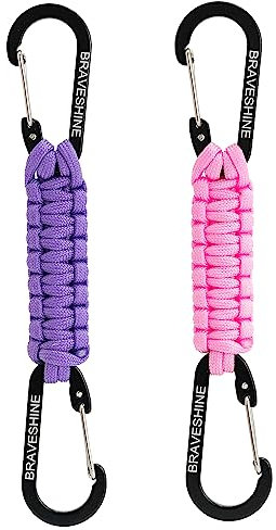 BRAVESHINE Karabiner Schlüsselanhänger Karabinerhaken mit Band, Carabiner Schlüsselanhänger Schlüsselband kurz mit Karabiner für Kinder Männer Frauen (1 Pink 1 Lila)