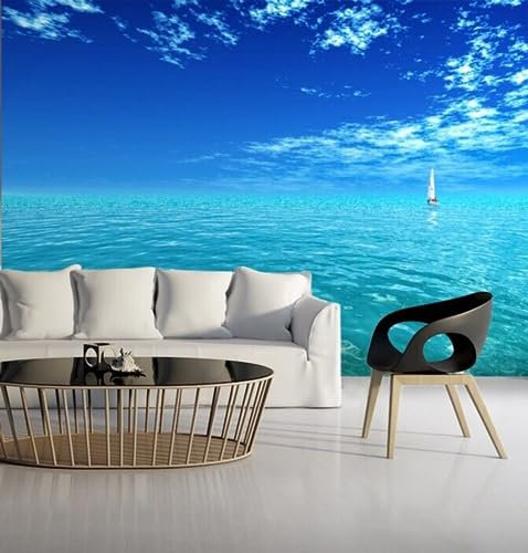 Anpassen 3D-Tapeten-Wandbilder Blauer Himmel und Blaues Meer Kindertapete Meerblick Große Tapete Wandbilder für Wände Wohnzimmer, Schlafzimmerdekoration 350x245cm