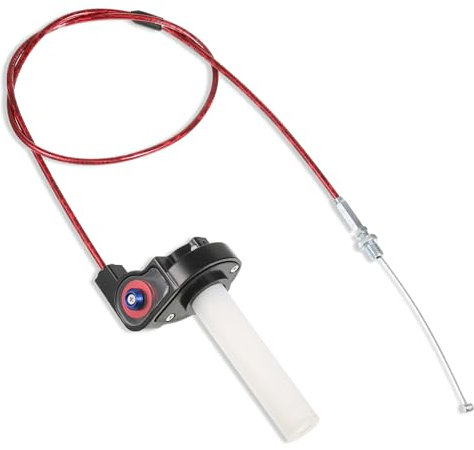 EUIOOVM Gasgriff Mit Kabel, Aluminium Drosselklappengriff mit Gaszug, Schnellgasgriff Ersatzteil Drehgriff, Schwenkbarer Gaszugsatz für 50-250cc Motocross ATV Quad Pit Dirt Bike (Red)