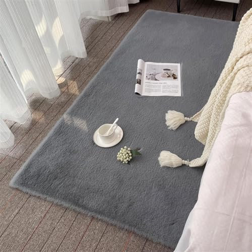 ZWPILY Flauschiger Hochflor-Teppich Grau Wohnzimmer, Hoch-Tief-Struktur, Super Weich und Plüschig, Kuschelig, Kunstfell, Felloptik, Waschbar rutschfest,Grau,60x90 cm
