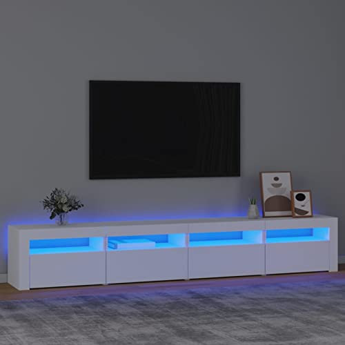 DJEKA TV Schrank LED 240cm Lowboard Fernsehschrank Bank Möbel Sideboard für Wohnzimmer Schlafzimmer - Weiß - 240x35x40 cm