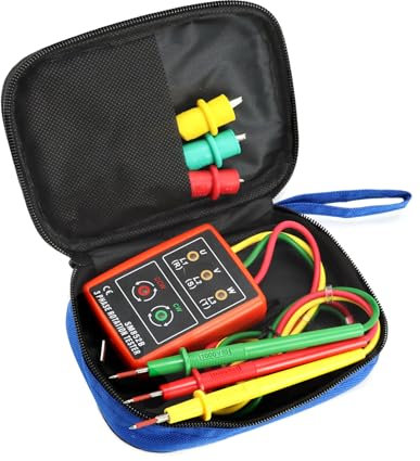 QWORK® Tester di fase, Tester Rotazione Fasi per 3 fasi, 60V~600V AC, 20-400 Hz, con buzzer tester e pinze a coccodrillo