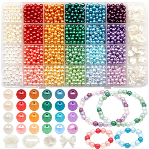 Dotilili Lot de 1474 perles rondes en verre multicolores de 6 mm avec trou pour la fabrication de bijoux, bracelets, colliers, Cadeaux pour Noël