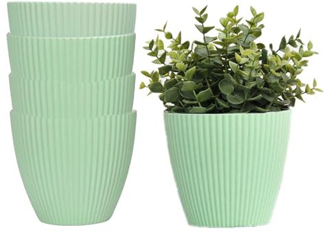Aeetial Macetas de 15 cm para plantas de interior, paquete de 4 macetas de plástico grueso y resistente para interiores y exteriores, sin agujeros de drenaje, soporte para alféizar de ventana,