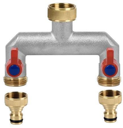 2-Wege Wasserhahn Wasserverteiler, Verteiler Wasser 3/4 Zoll Messing Wasseranschluss Verteile, Gartenschläuche mit 3/4 Adapter, für Garten Bewässerung Küche Wasserhahn
