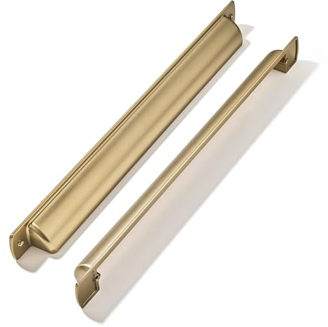 khtumeware 6 Pack 12(305mm) Brushed Brass Cup Drawer Pulls Satin Brass Cabinet Pulls Kitchen Hardware Bin Cup Cabinet Handles Drawer Handles Knobs.