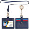 Wonderpool Porte Badge horizontal cuir avec cordon tour de cou amovible et clip rétractable badge, emplacements cartes porte-carte pour badges carte et permis de conduire (Bleu)