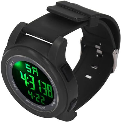 HELEVIA Digitale Sportuhr, Multifunktional, Großes Display, Leuchtend, 5 Bar, Wasserdicht, Schwimmuhr Laufwanderungen (Schwarz)