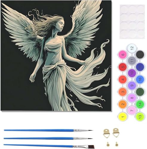 Abstrakter Engel Malen Nach Zahlen Erwachsene, Handgemalt Ölgemälde Leinwand Kits, Bastelset AnfäNger Knitterfreie Leinwand, Pinsels Und Acrylfarbe, Malen Nach Zahlen Set Als Geschenk 60x60cm U-1671