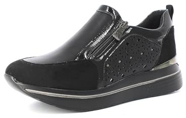 inblu Sneakers Donna con Traforo a Fiori e Cerniera, Scarpe da Ginnastica, Nero, 39 EU