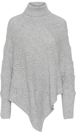 Cream Poncho CRHoliday Damen Poncho Rollkragen Elegant, Langer Cape Damenponcho Schal Cardigan Herbst Winter Light Grey Melange One Size