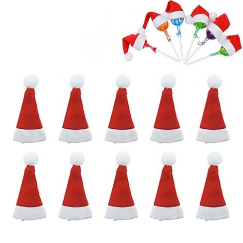 JEYORZY 10pcs Mini Sombreros de Navidad para Cubiertos, Adornos de Mesa y Manualidades - Mini Gorros de Papá Noel para Decoración de Muñecas y Dulces, Mini Gorro De Papá Noel para Adornos de Mesa