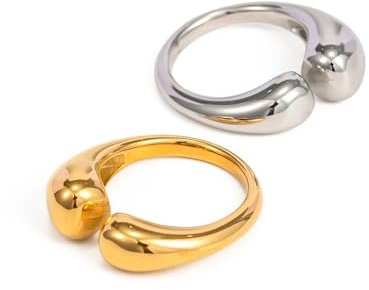 DJADEE Damen Sea Huggie Ring Gold 750 vergoldet 18 Karat Edelstahl Ring offen Hypoallergen Wasserfest Größe verstellbar, UVP:24,90€ (Gold)