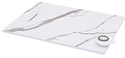 Moments of Glass SMC POLAR Duschwanne 80x160 cm, flache und robuste Duschtasse 26MM aus langlebigem SMC mit ANTI-Rutsch-Oberfläche In Schieferoptik/Steinoptik inkl. Ablauf mit SMC Deckel - Marmor
