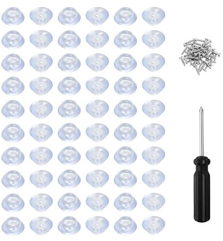 Lot de 60 pieds en caoutchouc avec vis - Pieds en caoutchouc transparents à visser avec vis en acier inoxydable - Pour planche à découper - Pieds ronds en caoutchouc - Pour appareils de cuisine