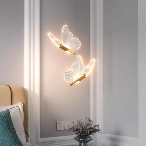 LIGKIN LED-Hängeleuchte 12W Schmetterling Kreativ Kronleuchter 3000K Warmes Licht Deckenleuchte LED Acryl für Kinderzimmer, Wohnzimmer, Esszimmer