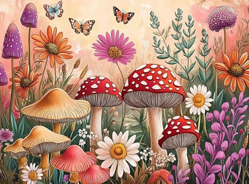 Yunlus Jigsaw Puzzles for Adults 1000 Pieces Impossible Hard Difficult Challenging Puzzles for Teens 1000pc PuzzleWhimsical Garden Flowers Mushroom Plant Jigsaw Puzzle 1000 Piece 28 x 20 inch