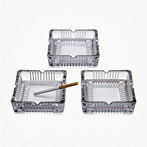 3 Pack 4 inch Square A very good Glass Ashtray, Clear Thick Tempered Glass Cigarette Ash Tray, Easy Clean Heavy Duty Smoke Tray for Home Office Outdoor Party Decoration ash tray cigarette clear