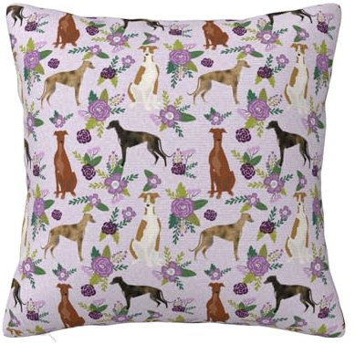 Windhund Blumen Hell Lila, Dekokissenbezug, dekorativer Kissenbezug aus Polyester, weiche Kissenbezüge 66x66cm