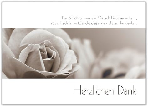 RotfuchsDesign - Danksagung Dankeskarten Trauer Trauerkarten 10 Klappkarten mit Umschlag Danksagungskarten nach Todesfall Beerdigung Abschied Motiv: Rose, DIN A6