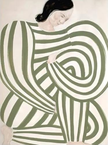 SGFGAD FHYWQ Sofia Lind Menschen Poster Farbdrucke Abstrakte Wandkunst Bild《Grüne Linie Pyjamas Mädchen》Sofia Lind Leinwandmalerei Für Home Decor 50x60cm Ungerahmt