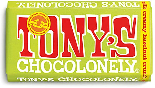 Tony's Chocolonely Milk Creamy Hazelnut Crunch Chocolate Bar - 180g, Milk Chocolate, Gift, Vegetarian - Belgian Fairtrade Chocolate (Pack of 9)