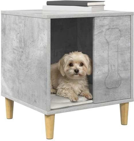 vidaXL Hundehütte Beton 44 x 42 x 49 cm Holzwerkstoff, Stylisches Hundezuhause für das Wohnzimmer, modernes, rechteckiges Design, strapazierfähiger Unterschlupf