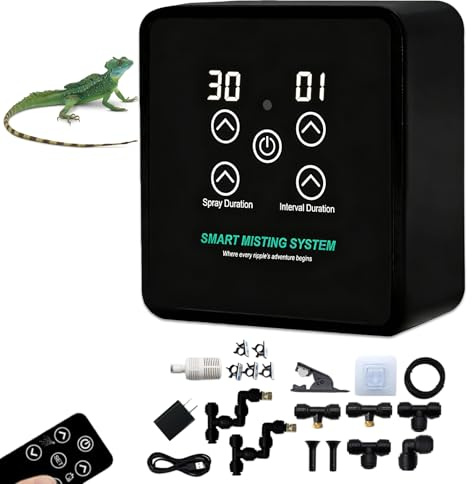 Sistema de riego para terrarios, humidificadores de reptiles, sistema inteligente para reptiles con mando a distancia, temporizador y boquillas de pulverización ajustables 360 °, humidificador de