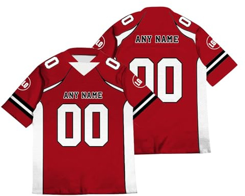 Magliette Personalizzate Maglie da Football Americano Magliette Sportive Unisex ad Asciugatura Rapida, Adatte per allenamenti e Partite Stampa Personalizzata di Nome e Numero Rosso